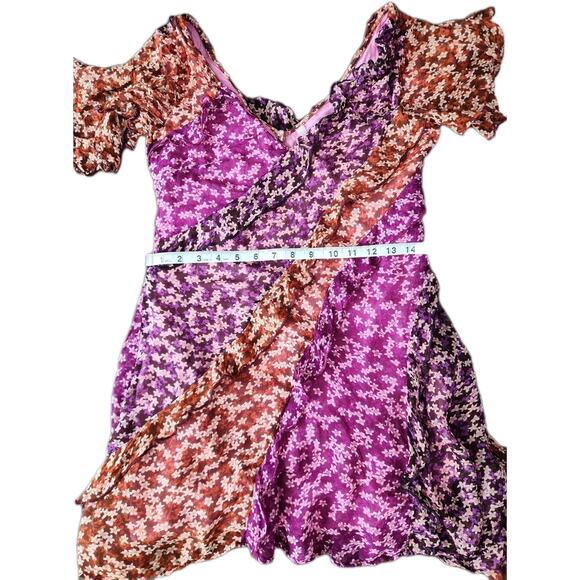 Anthropologie Floral Patchwork Mini Dress Ruffles Flutter Sleeve Multi Size XXS - Picture 9 of 10